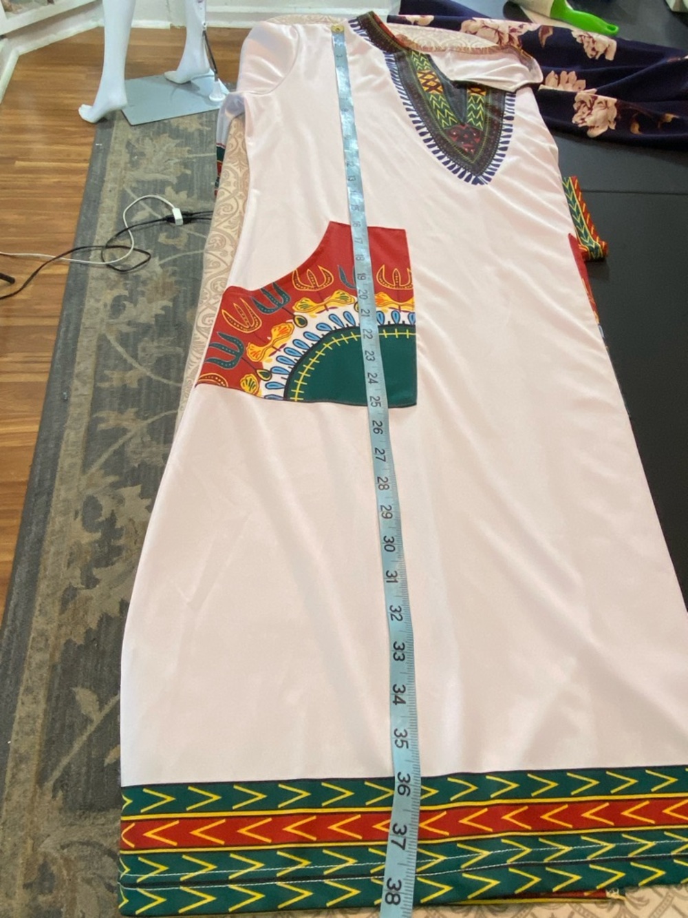 3/$12 Dashiki Midi Shift Dress Caftan African-Style L/XL Polyester Pockets Triba - Picture 4 of 9